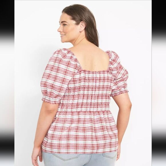 Fitted Square-Neck Peplum Top With Smocked Bodice Size 18W - Picture 10 of 10